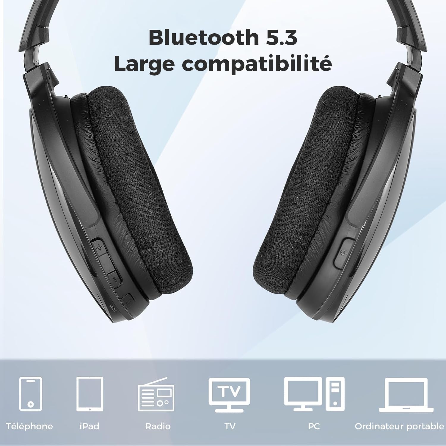 Casque Sans Fil Pour Regarder La Télévision Avec Station De Charge Et Émetteur RF, Casque TV Confortable Pour Seniors, Compatible Avec Toutes Les Télévisions (Noir)