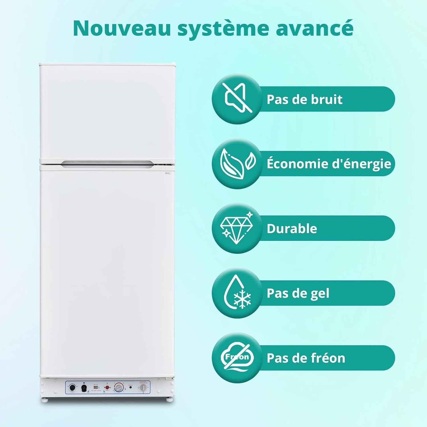Frigo Gaz Avec Congélateur 380L, Réfrigérateur Congélateur 2 Voies Gaz/220V, Frigo Camping Gaz Pour Camping-Car, Caravane, Mobile-Home, Garage, Blanc
