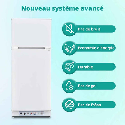 Frigo Gaz Avec Congélateur 380L, Réfrigérateur Congélateur 2 Voies Gaz/220V, Frigo Camping Gaz Pour Camping-Car, Caravane, Mobile-Home, Garage, Blanc