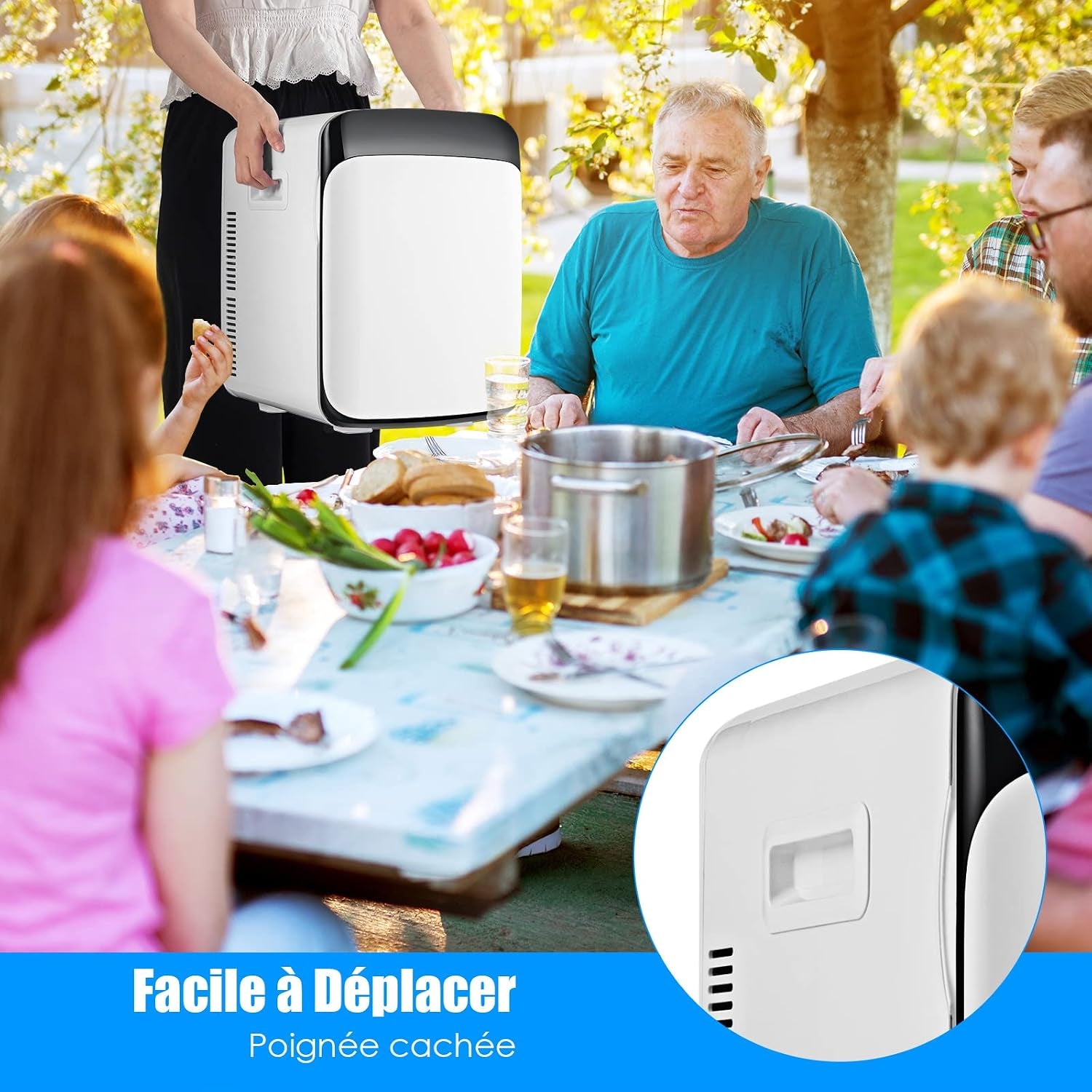 Mini Réfrigérateur 15L Portable -3 ℃ ~ 50 ℃ Pour Utilisation Ménager Automobile, Mini Frigo Réfrigerateur 1 Porte Avec Refroidissement Chauffage Pour Toutes Saisons (Blanc)