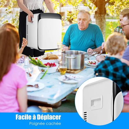 Mini Réfrigérateur 15L Portable -3 ℃ ~ 50 ℃ Pour Utilisation Ménager Automobile, Mini Frigo Réfrigerateur 1 Porte Avec Refroidissement Chauffage Pour Toutes Saisons (Blanc)