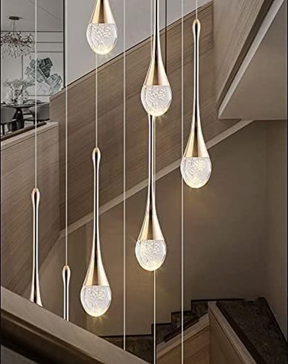 LED Lustre Escalier Moderne Goutte D'Eau Pendentif Éclairage Pour Villa Duplex Escalier Long Pendentif Lampe Cristal Villa Long Lustre Restaurant Lampe (Taille : 8 Lumières)