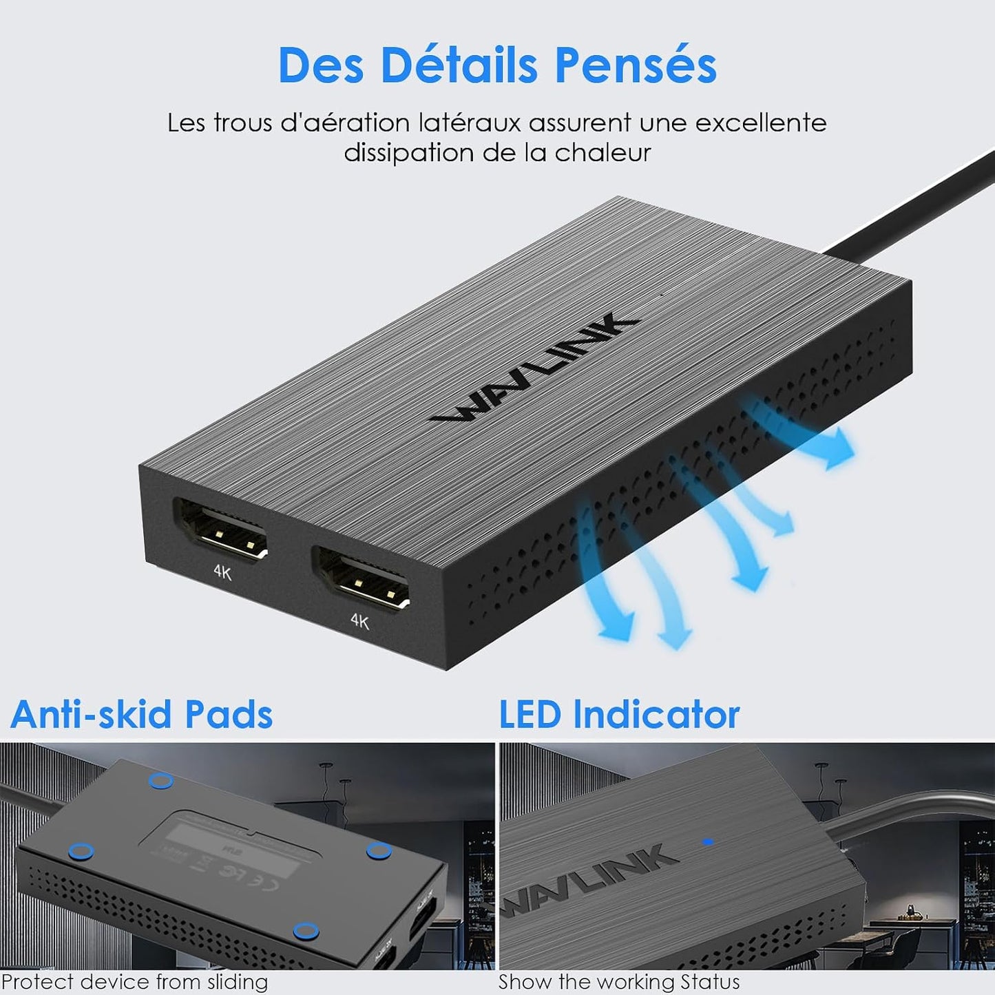 Adaptateur USB 3.1/USB C Vers HDMI Double, Displaylink Dual 4K@60Hz Monitor Hub, Compatible Macbook M1/M2/M3/M4, New Macbook Neo, Windows