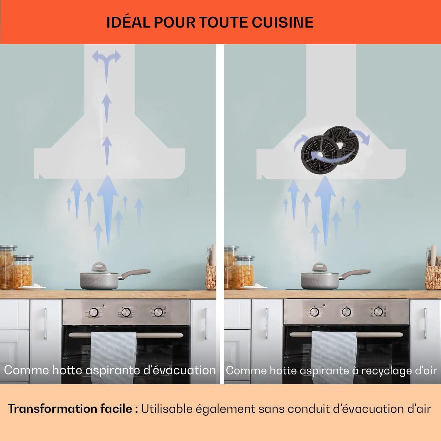 Clara Hotte Aspirante 60Cm, Hottes De Cuisine Inclinées, Filtre De Hotte En Aluminium, Débit D'Air Puissant 591 M³/H, Eclairage À LED, Efficacité Classe A, Efficace Avec Evacuation