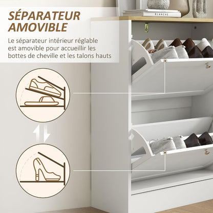 Meuble À Chaussures 2 Tiroirs 12 Paires 60 X 23,5 X 80 Cm Blanc | Armoire À Chaussures Étroite, Moderne, Étagères Réglables, Pour Couloir Et Entrée