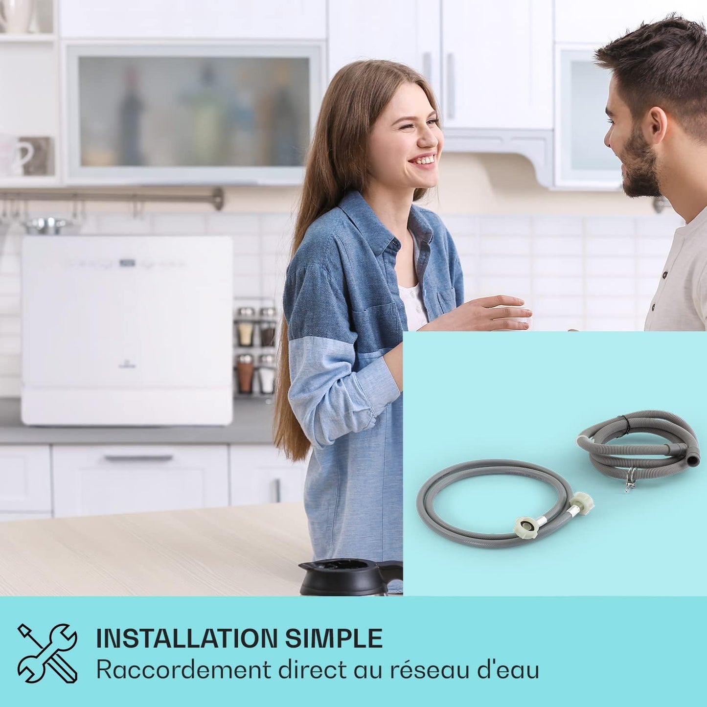Mini Lave Vaisselle Silencieux De Table Portablede 5 Couvert, 6 Programmes De Lavage, Facile À Installer Pour La Maison Et Bureau