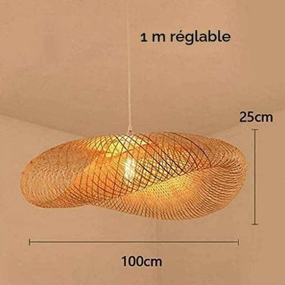 Suspension E27 Lustre Lumière Pendentif Vintage Rétro Lampe Pendentif Industriel Bambou Rotin Naturel Suspendu Tissé Lampes Suspension Réglable Hauteur Manger Bureau Salon Café Salle Lampe,80Cm