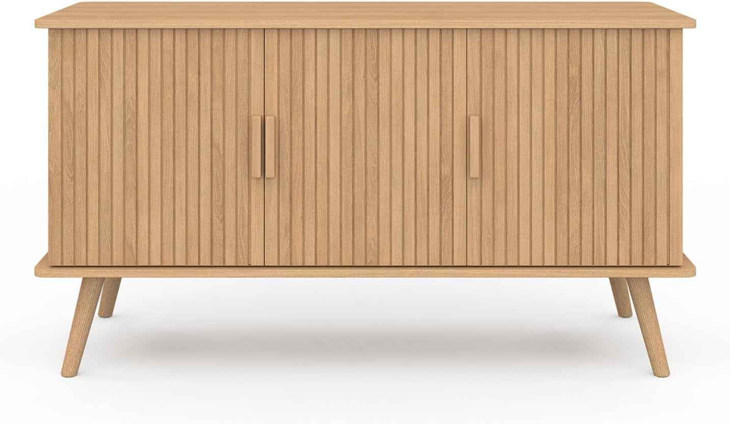 - Buffet 110 Cm Juliette, Lattes Tasseau Bois Coloris Chêne | Avec 3 Portes