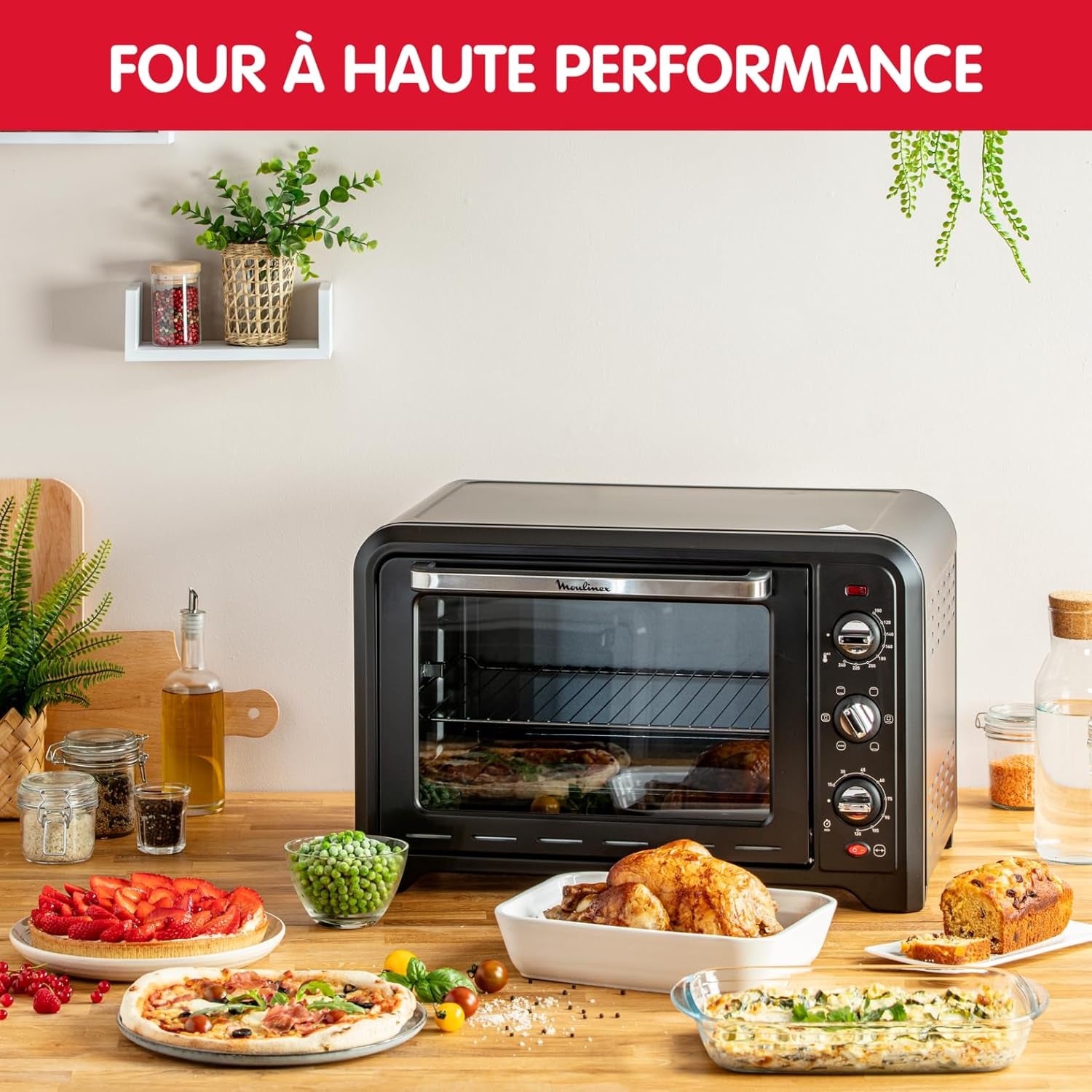 Four Électrique 39 L, 7 Modes De Cuisson, Chaleur Tournante, Thermostat Réglable Jusqu’À 240° C, Tournebroche, Minuteur 120 Min, Grille Réversible, Optimo Noir OX485810