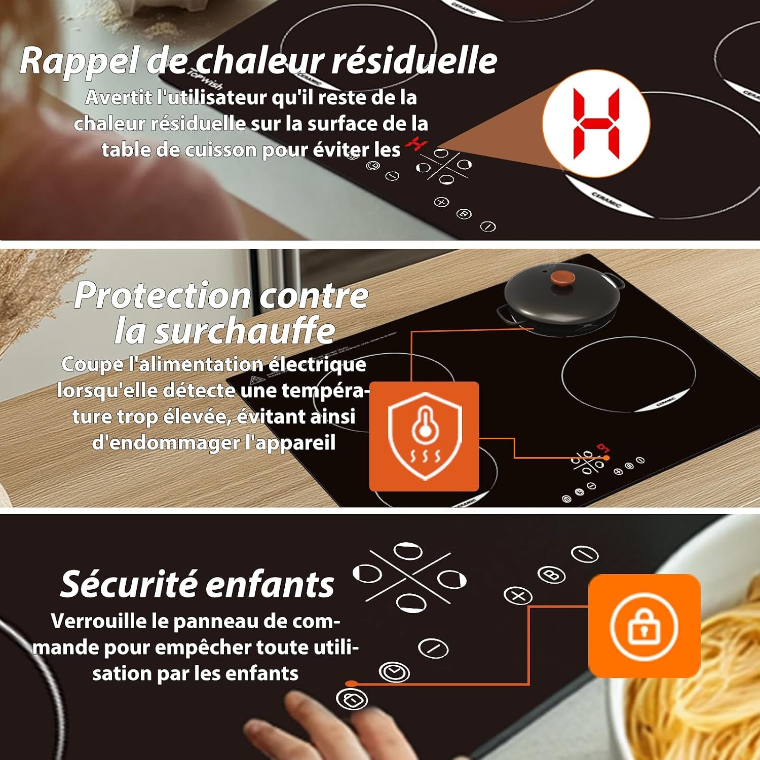 Plaque Induction 4 Feux, Plaque De Cuisson À Induction, 7200W | Plaque De Cuisson Induction 60Cm, Con 9 Niveaux, Boost, Voyant De Surface Chaude, Protection D'Extinction, Verrou De Sécurité