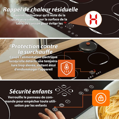 Plaque Induction 4 Feux, Plaque De Cuisson À Induction, 7200W | Plaque De Cuisson Induction 60Cm, Con 9 Niveaux, Boost, Voyant De Surface Chaude, Protection D'Extinction, Verrou De Sécurité