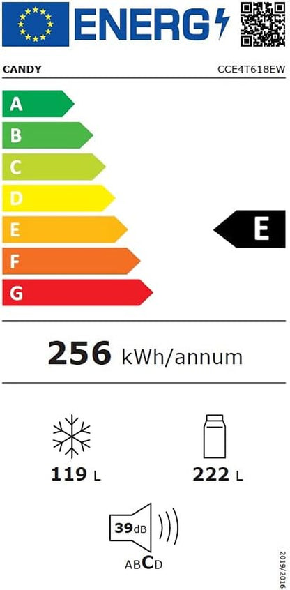 CCE4T618EW Réfrigérateur Combiné - Total Nofrost Circle+, 344L, Stockage Flexible, Wi-Fi, Étagères Safety Glass, Lumières LED, Portes Réversibles, 39 Dba, Classe E, Blanc