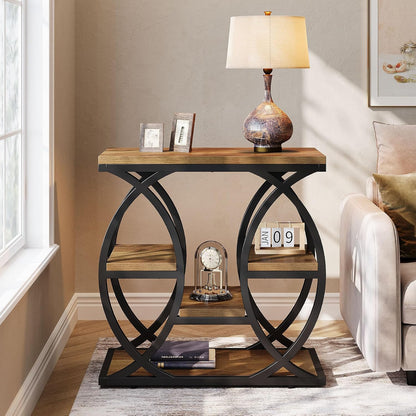 Table D'Appoint Avec 4 Étagères, Table De Chevet Étroite Avec Espace De Rangement, Table Basse Industrielle Pour Salon, Chambre À Coucher, Entrée, Marron Clair