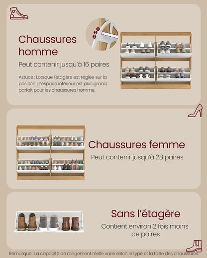 Custos Collection - Meuble À Chaussures À 3 Abattants, Placard De Rangement À 3 Niveaux, 3 Compartiments, Pour Entrée, Salon, Chambre, Doré Chêne LBC035YA01