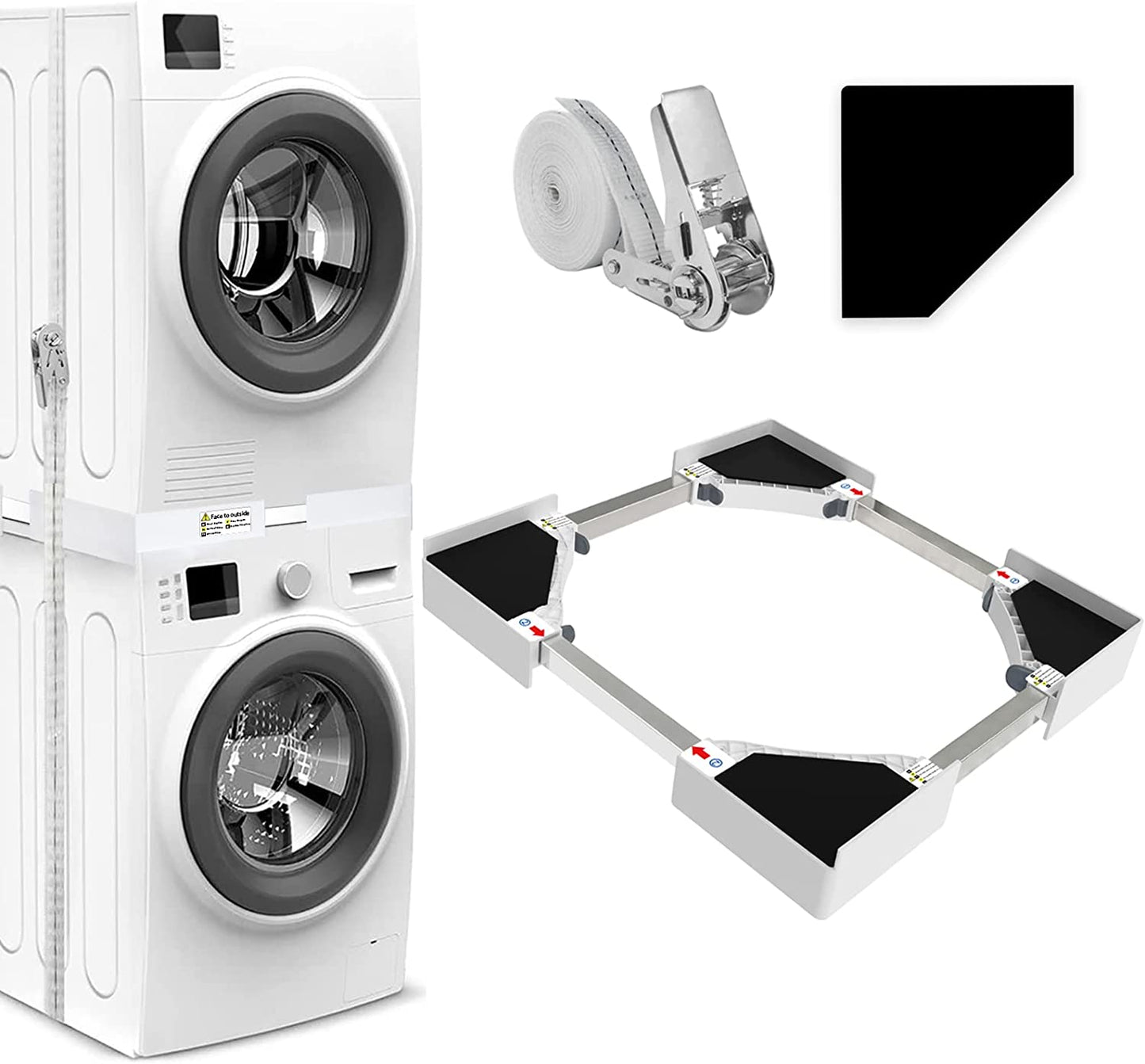 Kit De Superposition Universel, Accessoires Pour Lave-Linge/Sèche-Linge, Universel Cadre Intermédiaire Pour Lave-Linge Et Sèche-Linge Avec Corde À Cliquet, Taille Réglable（46-66Cm）