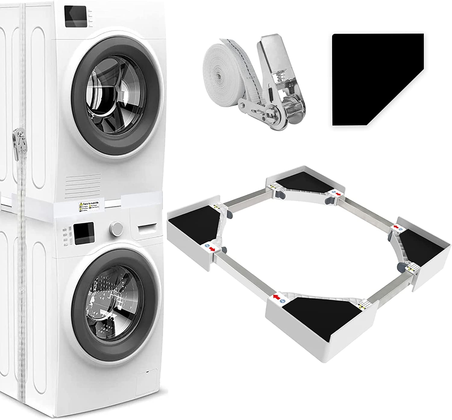 Kit De Superposition Universel, Accessoires Pour Lave-Linge/Sèche-Linge, Universel Cadre Intermédiaire Pour Lave-Linge Et Sèche-Linge Avec Corde À Cliquet, Taille Réglable（46-66Cm）