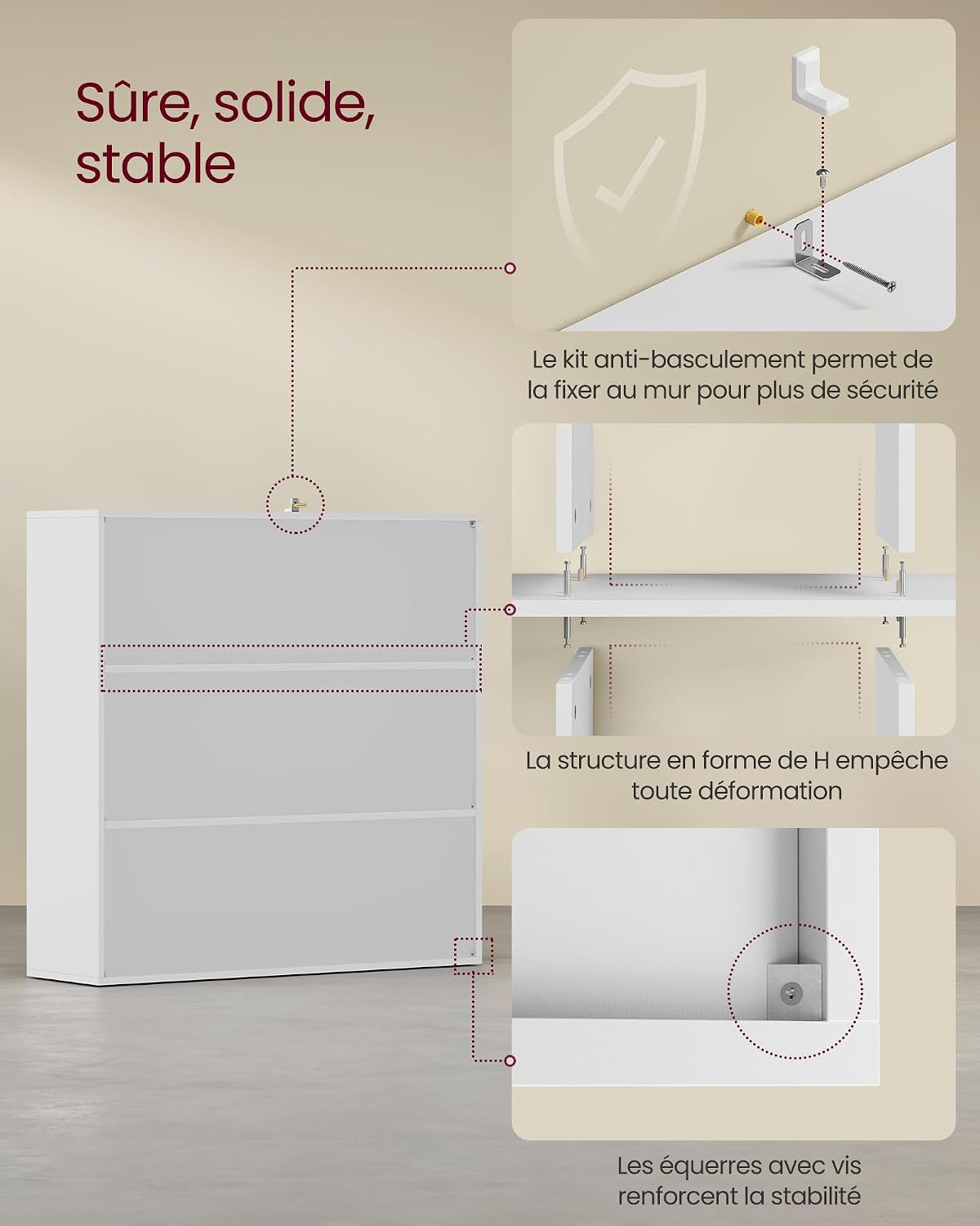 Custos Collection - Bibliothèque, Étagère, Meuble De Rangement, Armoire, 3 Placards Avec Portes En Bas, Pour Salon, Chambre, Chambre D'Enfant, Bureau, Moderne, Blanc LBC33WTV1