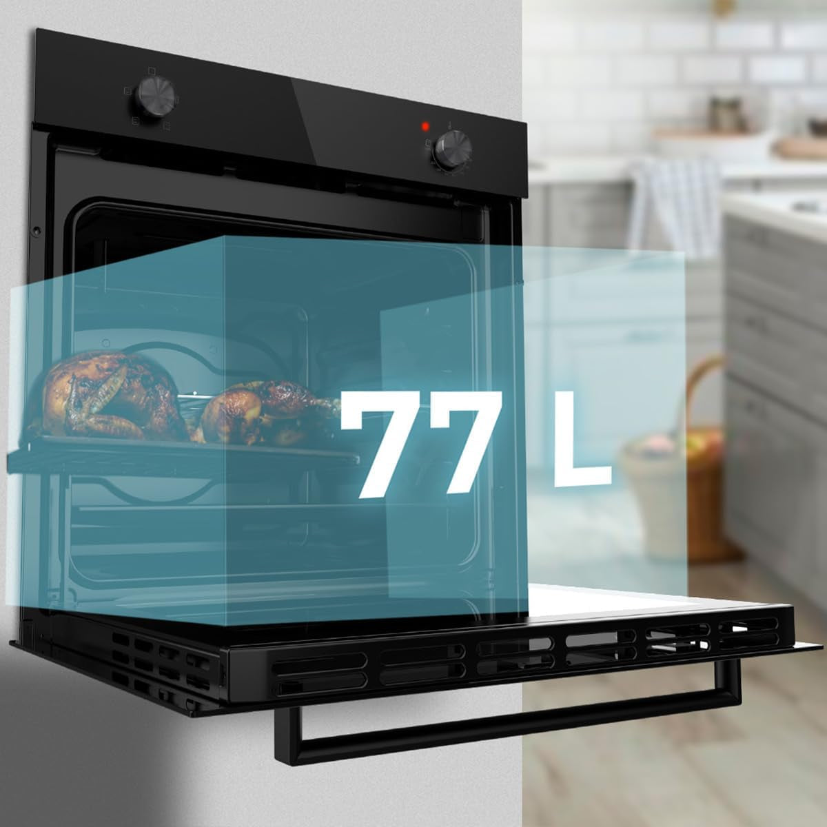 Four Encastrable Bolero Hexa C126000 Black A. 2800 W, Capacité De 77 L, 4 Fonctions, Steam Assist, Steam Easyclean, Cooling Fan, Triple Vitrage, Classe Énergétique A, Lumière Intérieure.
