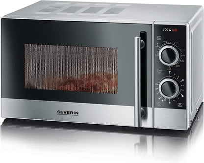Four À Micro-Ondes Gril 20 L, Four Micro-Onde Avec 9 Niveaux De Puissance, Jusqu'À 900 W, Micro-Onde Avec Grille, Minuteur 30 Min, Plateau Tournant Amovible (Ø 24,5 Cm), Inox/Noir, MW 7874