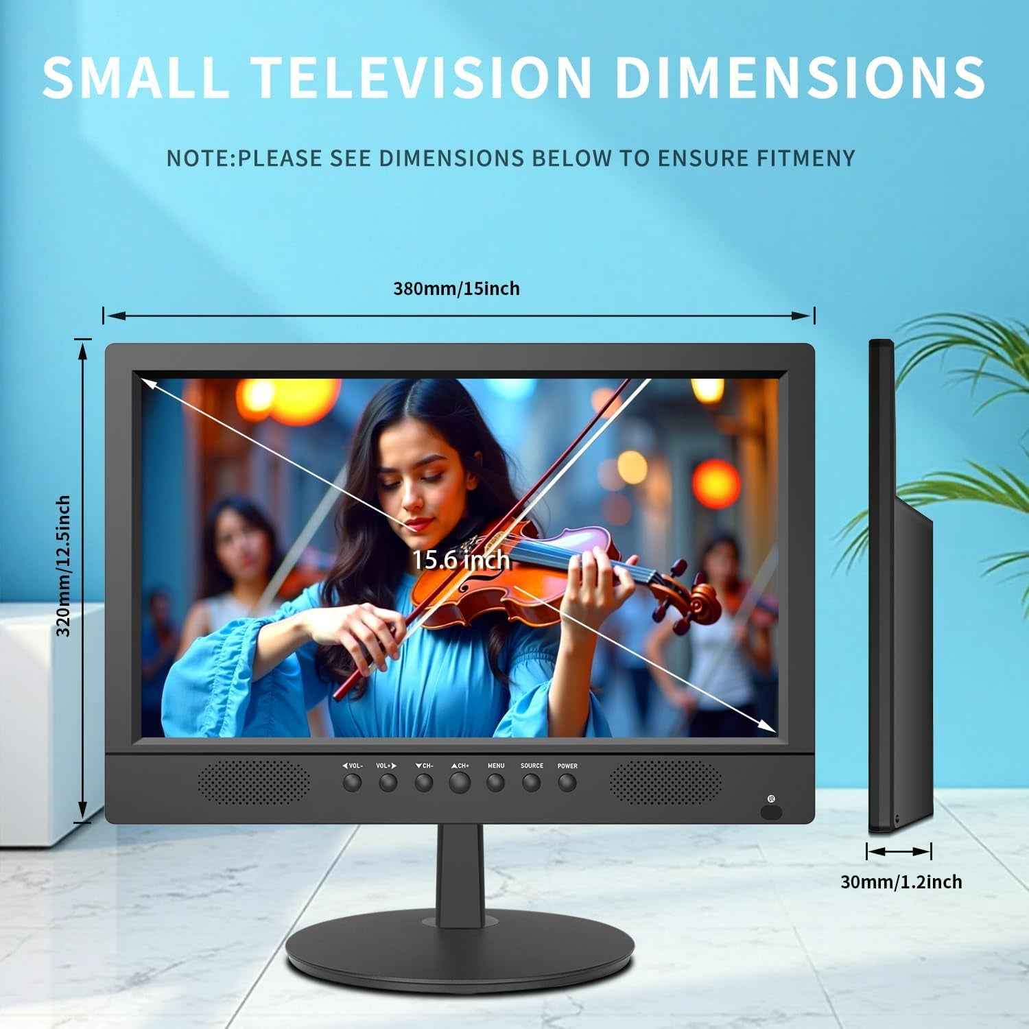 TV Numérique 16 Pouces Freeview | Tuner DVB-T2, Entrée AV, HDMI/VGA, Port USB, Alimentation 12V Voiture Ou Secteur, Télécommande