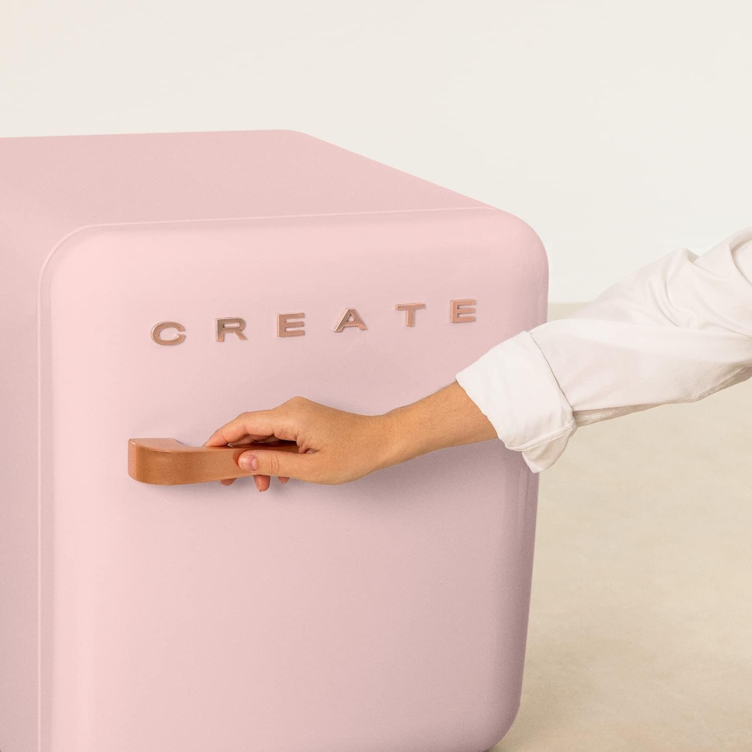 / RETRO FRIDGE 50 ROSE Gold/Réfrigérateur Rose Avec Poignée or Rose/Pratique Et Fonctionnel, Matériaux Résistants