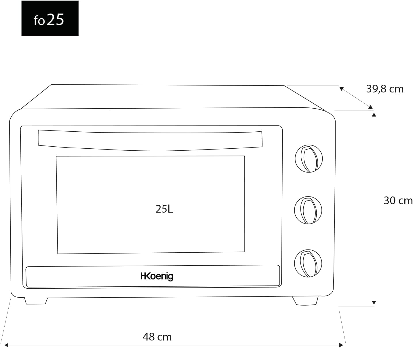 Mini Four 25L Electrique FO25 Posable Compact Multifonction Performant 1500W Programmable 4 Modes De Cuisson, 230°,Minuteur 60 Min, Porte En Verre, Lèchefrite Avec Pince, Grille De Cuisson