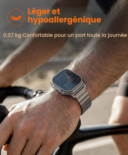 CRNS02 Bracelet En Titane Compatible Avec Apple Watch Ultra 3/2/1 49 Mm & Series 11/10 De 46 Mm – 24 Mm De Largeur, Fermoir Magnétique Réglable En Titane