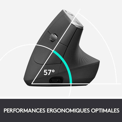 MX Vertical Souris Ergonomique Sans Fil | Multi-Dispositifs, Bluetooth/2,4 Ghz, Récepteur USB Unifying, 4000 PPP, 4 Boutons, Charge Rapide, Pc/Mac/Ipad OS - Graphite