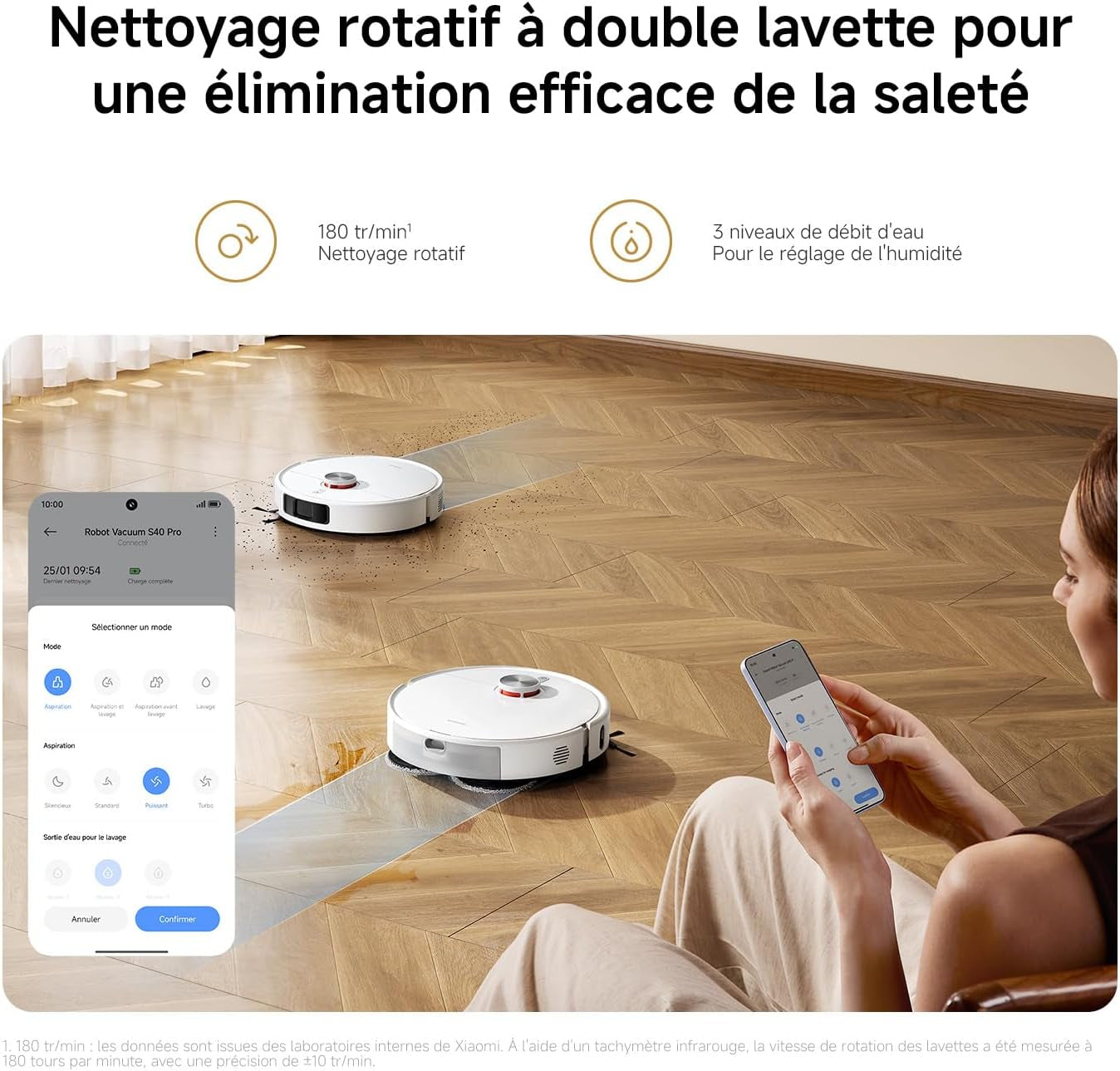 S40 Pro Aspirateur Robot, 15000Pa, Deux Bras Extensibles | Double Anti-Nœuds, Évitement D’Obstacles Grand-Angle, Détection Des Tapis, Relevage Auto Des Serpillières, Contrôle App/Voix