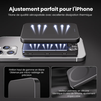 PD20W Chargeur Portable Sans Fil Magnétique 10 000 Mah 14 Mm Design Titane Ultra Fin Avec Entrée Et Sortie USB-C Compatible Avec Iphone 17/16/15/14/13/12 Series (Orange)