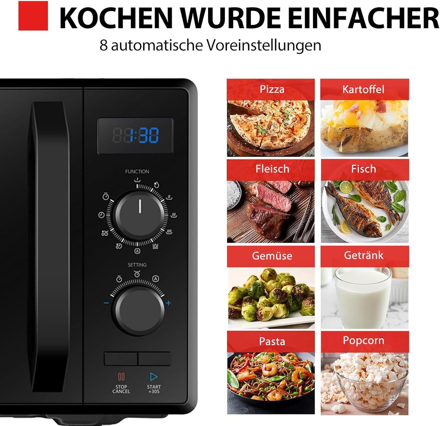 Micro-Ondes 3-En-1 23L MW2-AG23PF(BK), Micro-Ondes Sur Pied Avec Fonction Grill & Combi, Grill 900W/1000W, Fonction ECO, Plateau Tournant Avec Mémoire De Position, Noir