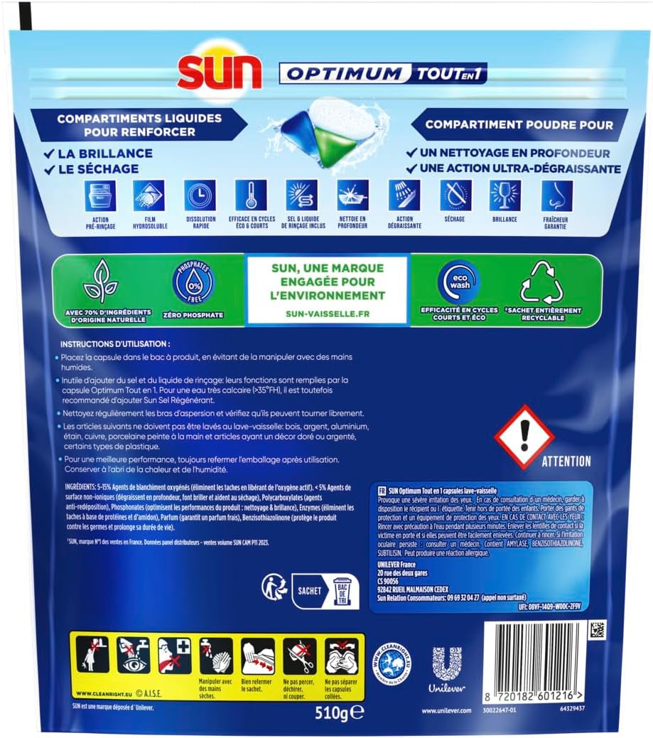 - Optimum Pastilles Lave-Vaisselle Tout En 1 - 34 Capsules - Regular - Nettoyage Impeccable & Brillance Éclatante - Tablettes Avec Action Dégraissante