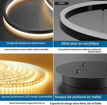 60Cm Luminaires Suspendus Pour Table À Manger Ronde, Lustre À Gradation De 10% À 100% Lampe Pendante De Cuisine LED 3000K/4500K/6500K Luminaire Suspendu Réglable En Hauteur Pour L'Île