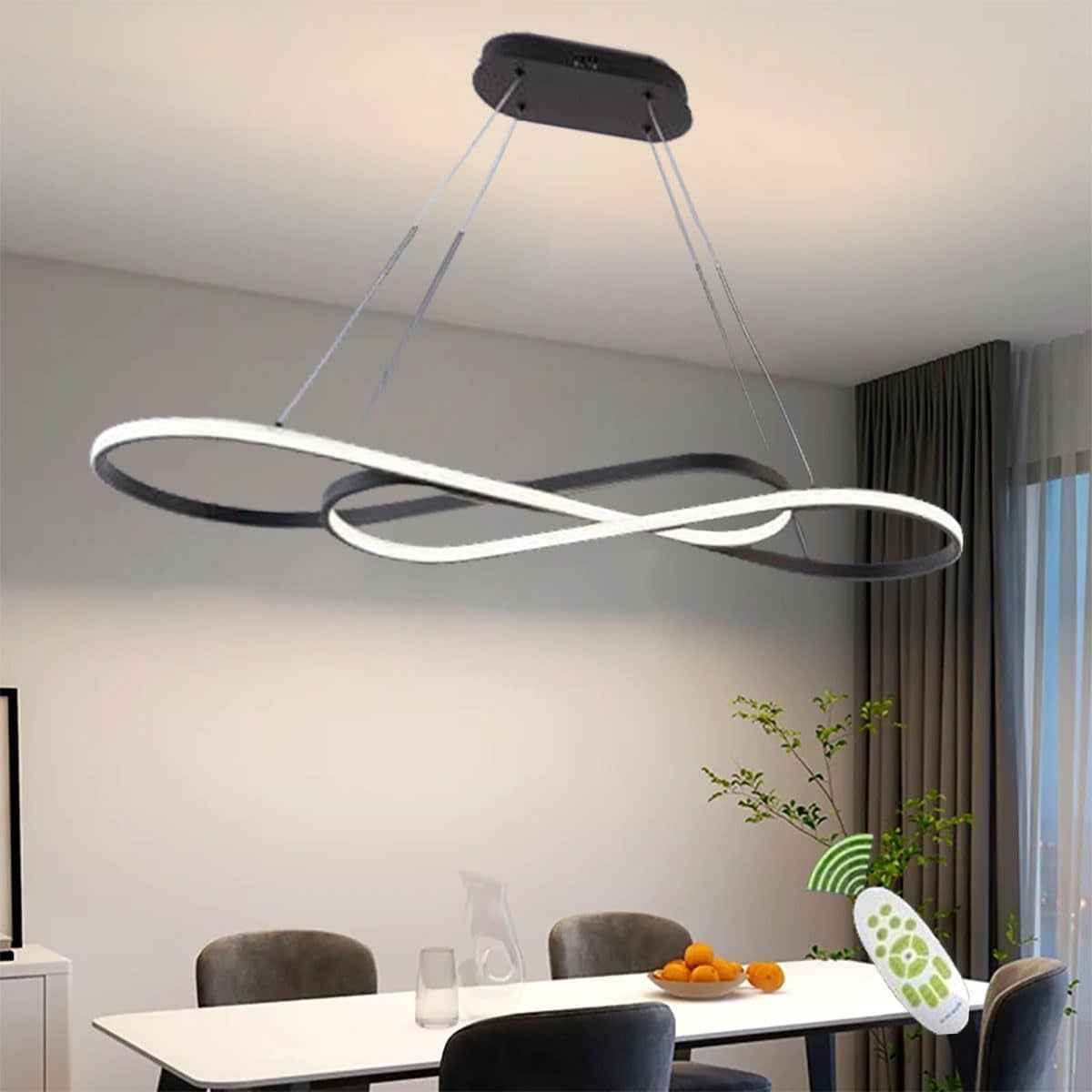 Suspensions LED Modernes, Lampe De Salle À Manger Suspendue, Lustre 54W Avec Télécommande, Suspension Pour Les Cuisines, Salles À Manger, Salons. Noir