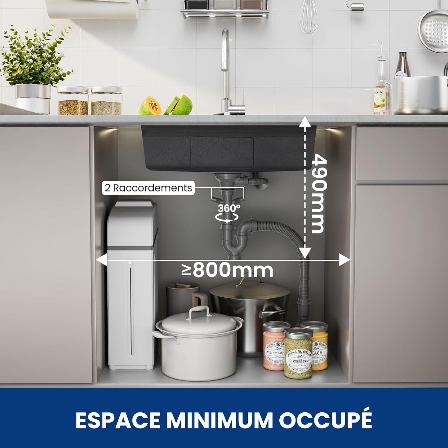 Évier Cuisine Multifonction 70X45 CM, Pour Plan De Travail 80Cm+ | Polyvalent Pour Évier Avec Égouttoir/Planche Découper/Distributeur Savon, Résistant Usure/Corrosion, Facile Nettoyage, Inox