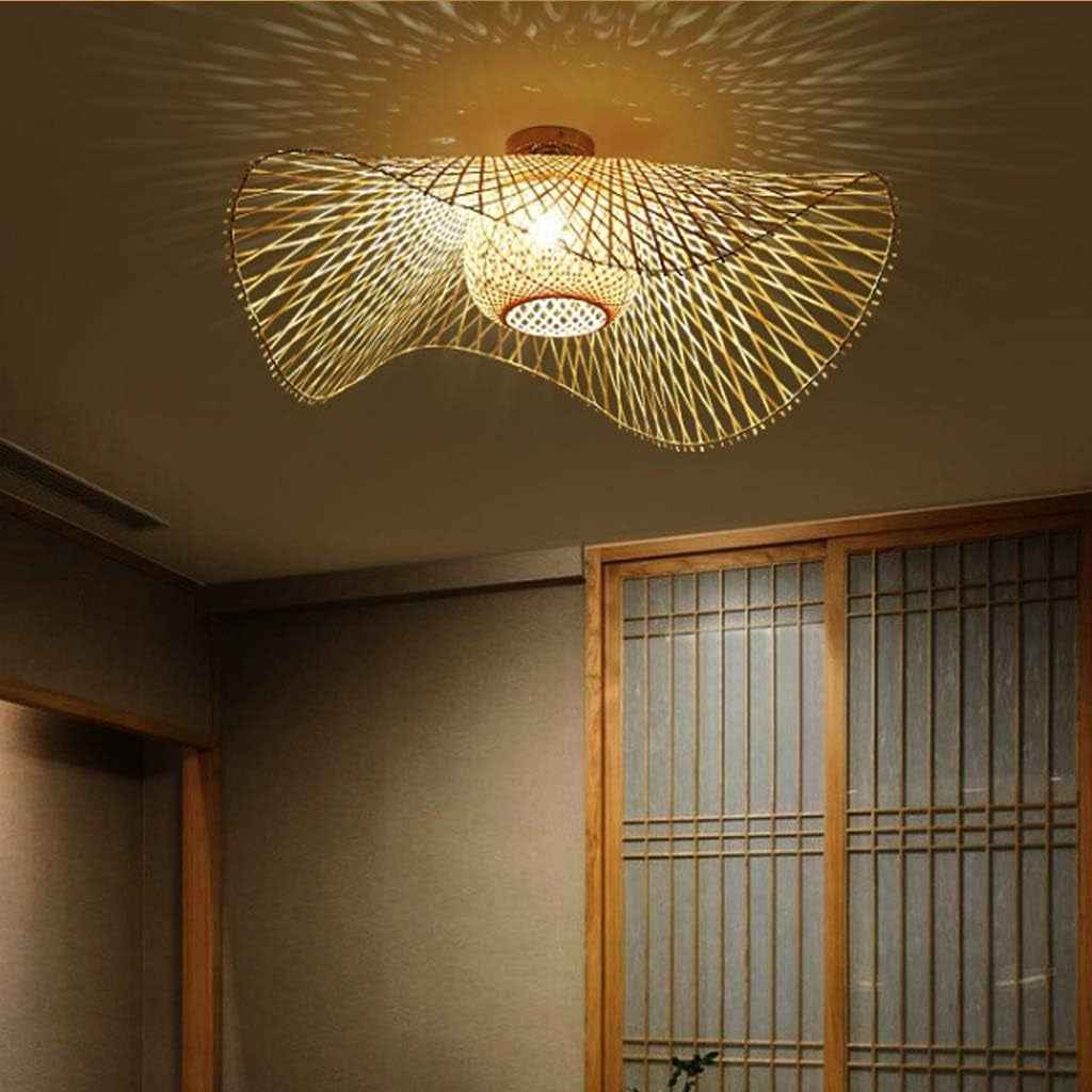 Rétro Lustres Lumière Naturelle De Bambou Et Plafonnier Rotin Vintage E27 Éclairage Plafond Tissées Main Pour Manger Chambre Salon Bar Café Pendentif Cuisine Lampe Suspendue Couloir Suspension,75Cm