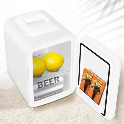 4L Mini Frigo, Petit Réfrigérateur Portable, Réfrigérateur Cosmétique, Frigo Mignon, Fonction Froid/Chaud Pour Bureau, Chambre, Voiture, Voyage, 220V/12V, Blanc, 24,5X18,5X27Cm