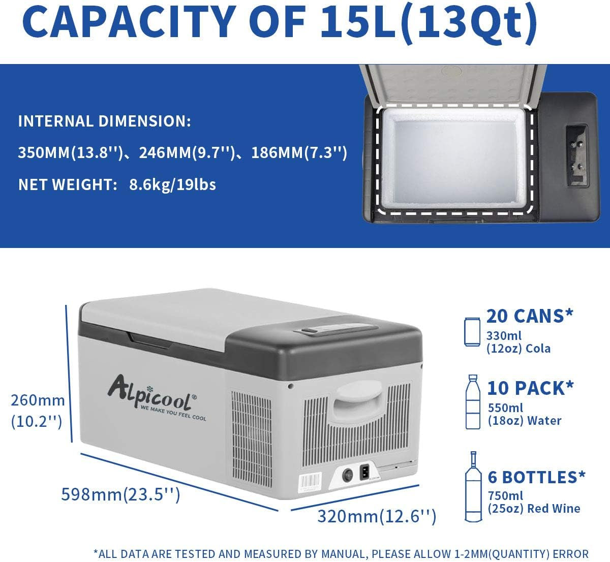 C15 Électrique Réfrigérateur Portable Réfrigérateur De Voiture 12/24V Camping Congélateur Pour Maison,Voiture Ou Camion 20°C À -20°C/15 L