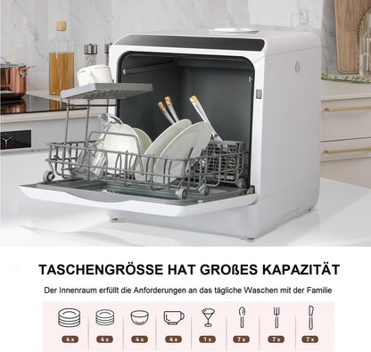 Mini Lave-Vaisselle De Table, Petit Lave-Vaisselle Portable Avec 6 Programmes, Réservoir D'Eau 5L, Commande Tactile, Écran LED, Pour Appartements Dortoirs Camping