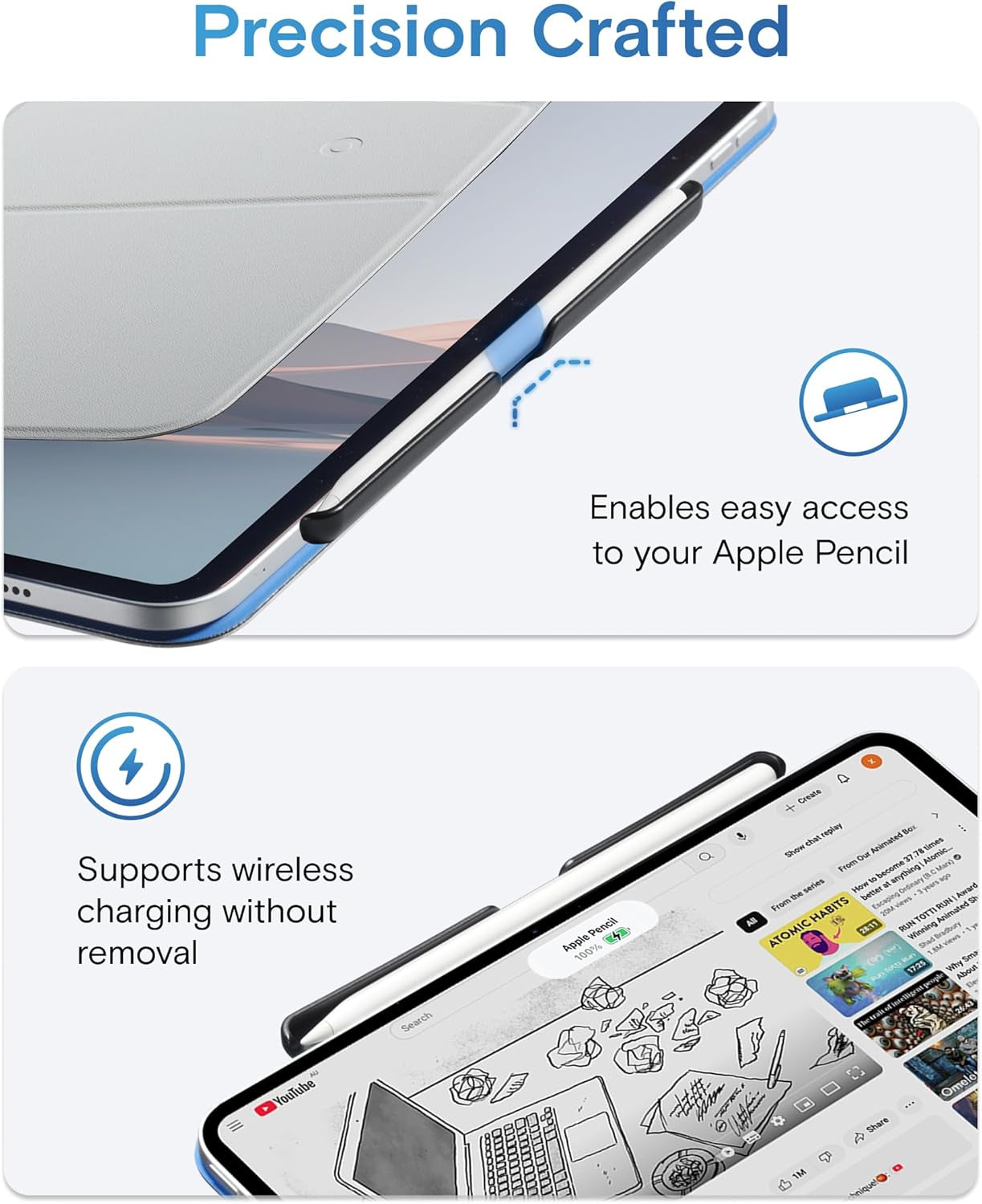 Pencil Porte-Stylet Pour Apple Pencil Pro / 2E Génération/Étui USB-C Compatible Avec Apple Smart Folio, Magic Keyboard, Étuis  Dynamic Et Float Folio