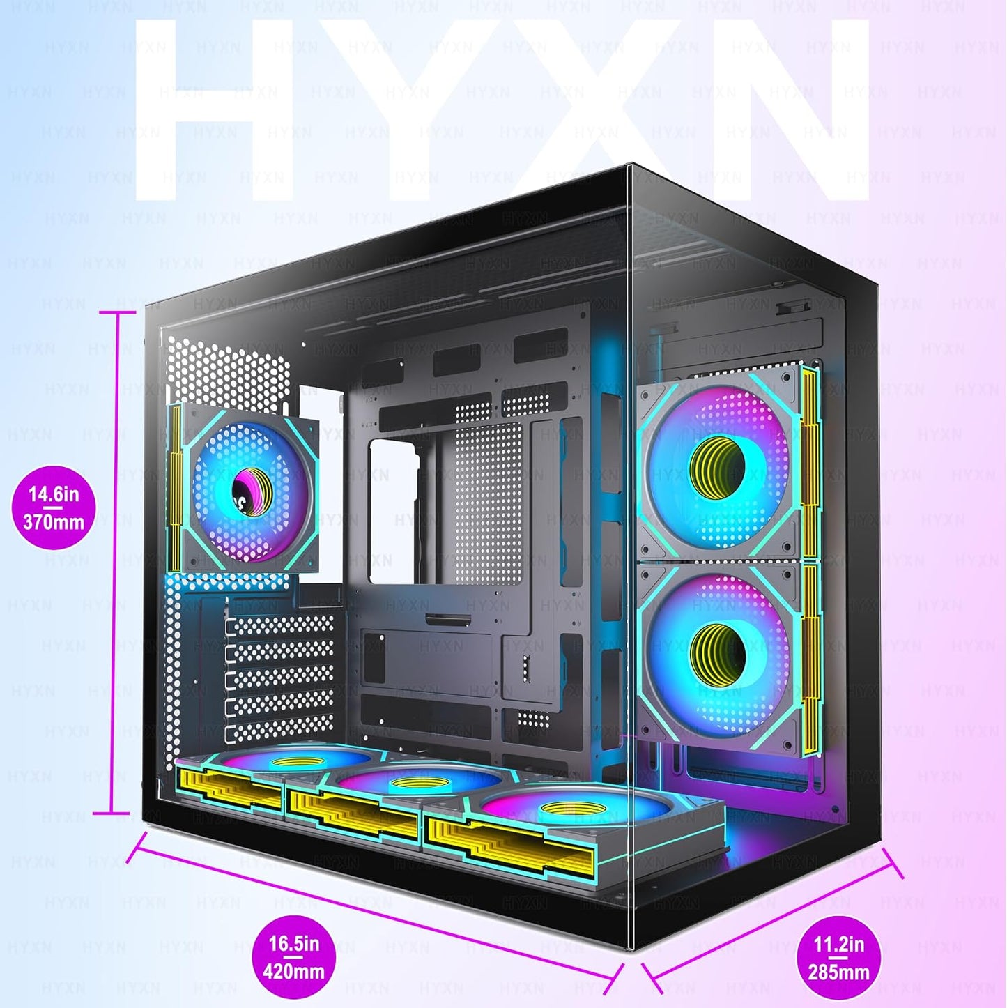 H3(2026) Boitier PC ATX– Préinstallé 6 Ventilateurs PWM ARGB Miroir Infini, Supporter Radiateur 360 Mm,Boîtier PC ATX À Double Chambre Mid Tower, Avec Type -C 3.2 (Noir)