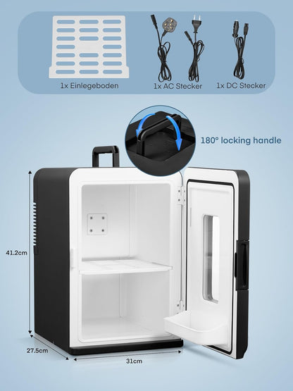 Mini Frigo De Chambre 15L/21 Canettes, Petit Frigo Portable 240V/12V, Mode Silencieux, Fonction Chaud/Froid, Cosmetique Noir