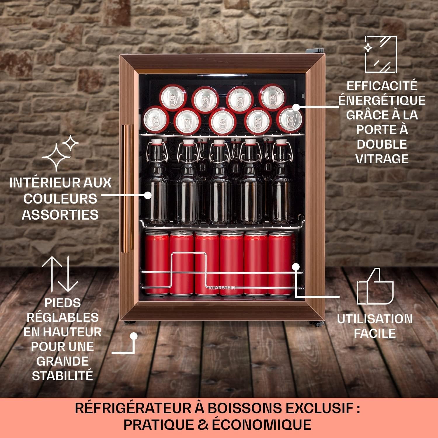Mini Frigo De Chambre De 60L Pour Boissons Et Bieres, Petit Frigo Silencieux, Mini Bar Intérieur/Ext, Petit Refrigerateur Camping, Stockage De Vins, Cosmetique, Étagères Réglables, 3-10°C