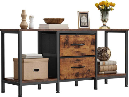 Meuble TV Jusqu'À 47", Meuble TV Avec 2 Tiroirs En Tissu Et 2 Étagères Ouvertes, Commode 110 X 30 X 50 Cm Pour Salon, Salle De Divertissement, Chambre À Coucher, Cadre En Acier