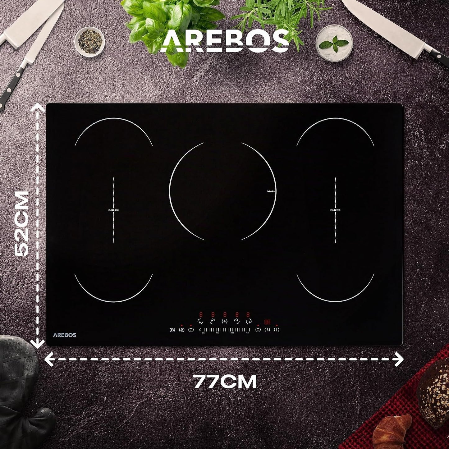 Table De Cuisson À Induction | 9800 W | 5 Plans De Cuisson Avec 2 Zones Flexibles | Avec Sensor Touch, Minuterie, Sécurité Enfants, Protection Contre La Surchauffe, Arrêt Automatique