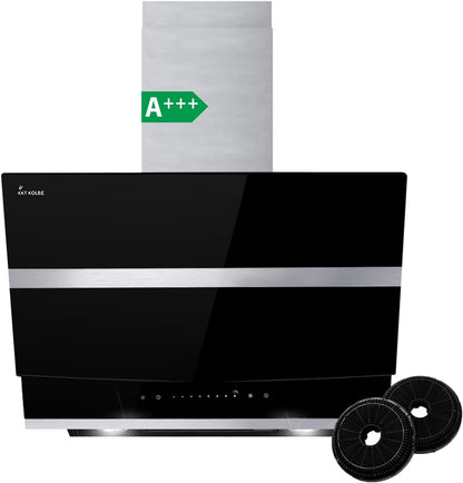 Hotte Aspirante Cuisine 60 Cm | Hotte Murale Inclinées | Acier Inoxydable | Verre Noir | Arrête Automatiquement | Opération Tactile | HERMES6005S