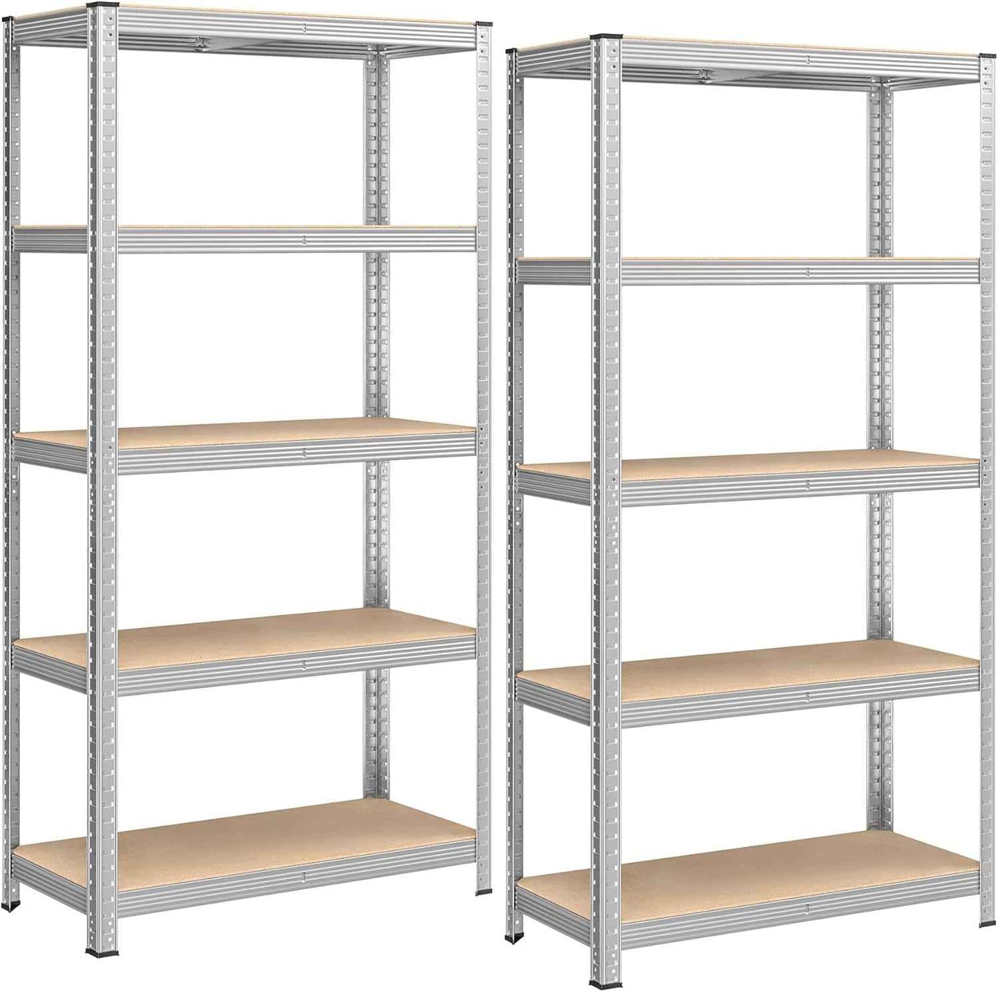 Lot De 2, Étagère De Rangement À 5 Niveaux, 40 X 90 X 180 Cm, Capacité 875 Kg, Planches Réglables, Style Industriel, Pour Cuisine, Salon, Argent GLR040E02