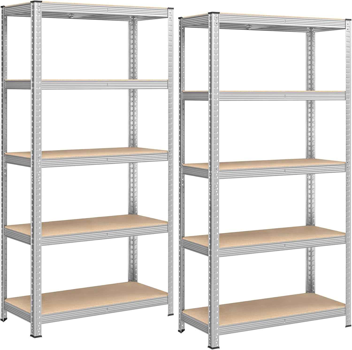 Lot De 2, Étagère De Rangement À 5 Niveaux, 40 X 90 X 180 Cm, Capacité 875 Kg, Planches Réglables, Style Industriel, Pour Cuisine, Salon, Argent GLR040E02