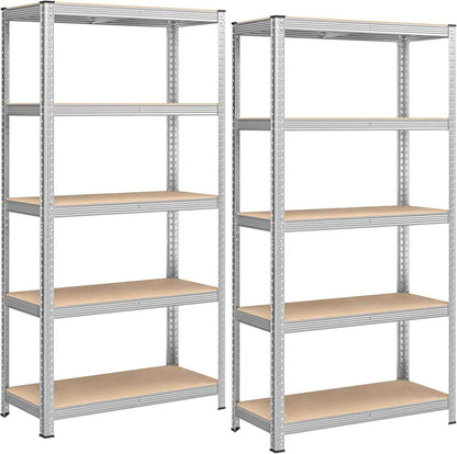 Lot De 2, Étagère De Rangement À 5 Niveaux, 40 X 90 X 180 Cm, Capacité 875 Kg, Planches Réglables, Style Industriel, Pour Cuisine, Salon, Argent GLR040E02