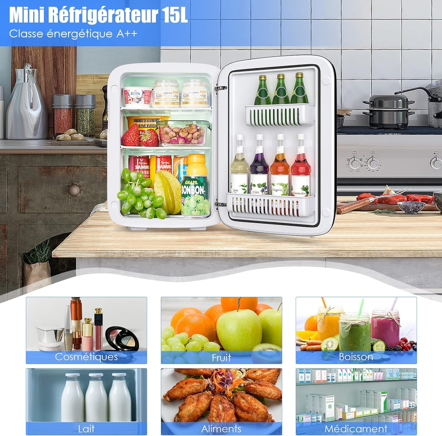 Mini Réfrigérateur 15L Portable Pour Utilisation Ménager Automobile, Mini Frigo Réfrigerateur 1 Porte Avec Refroidissement Chauffage Pour Toutes Saisons (Black)